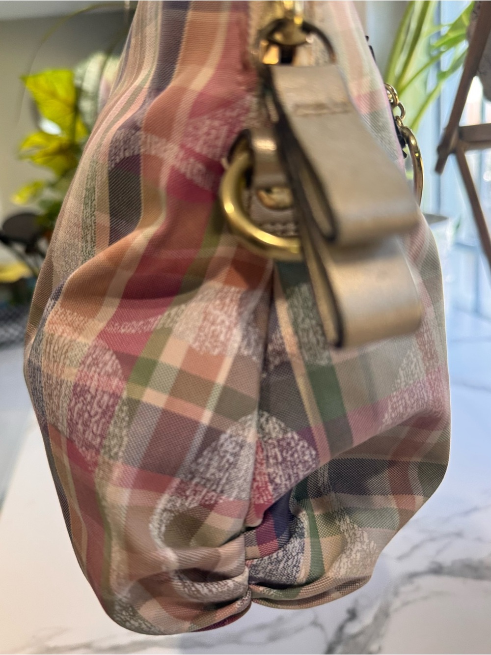 ❌SOLD Coach Multicolor Plaid Dome Satchel + Teddy Charm - Picture 4 of 12